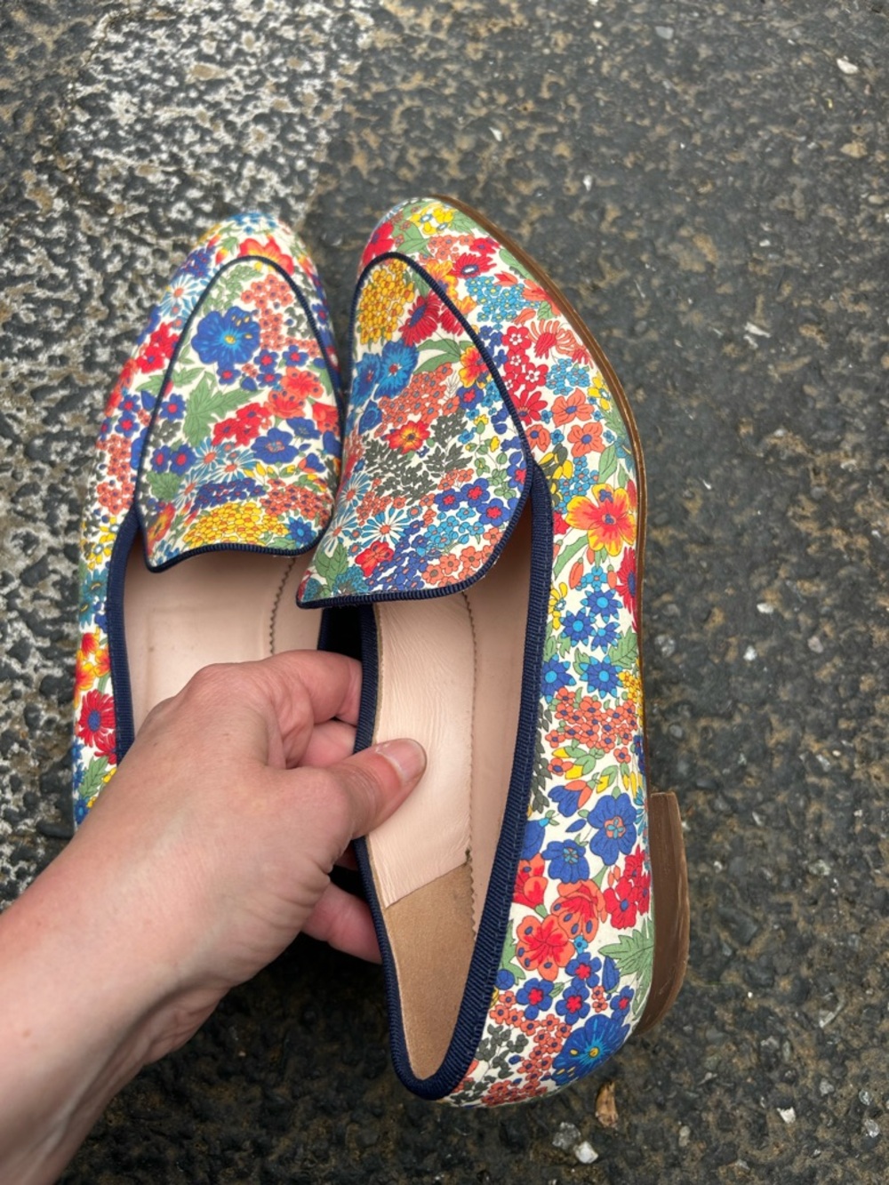 J. Crew Floral Canvas Slip-On Loafers - Blue, Red, Yellow - Picture 11 of 11